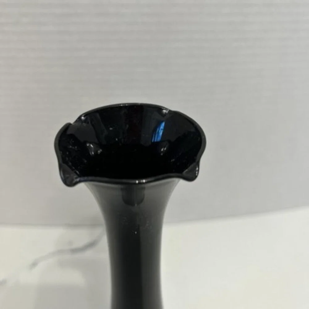 Vintage Black Amethyst Swung Glass Bud Vase 8-1/4 in.